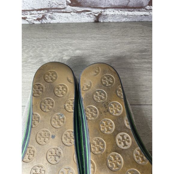 Tory Burch Channing Black Patent Leather Green Gray Canvas Ballet Flats Women 7M - Picture 9 of 16